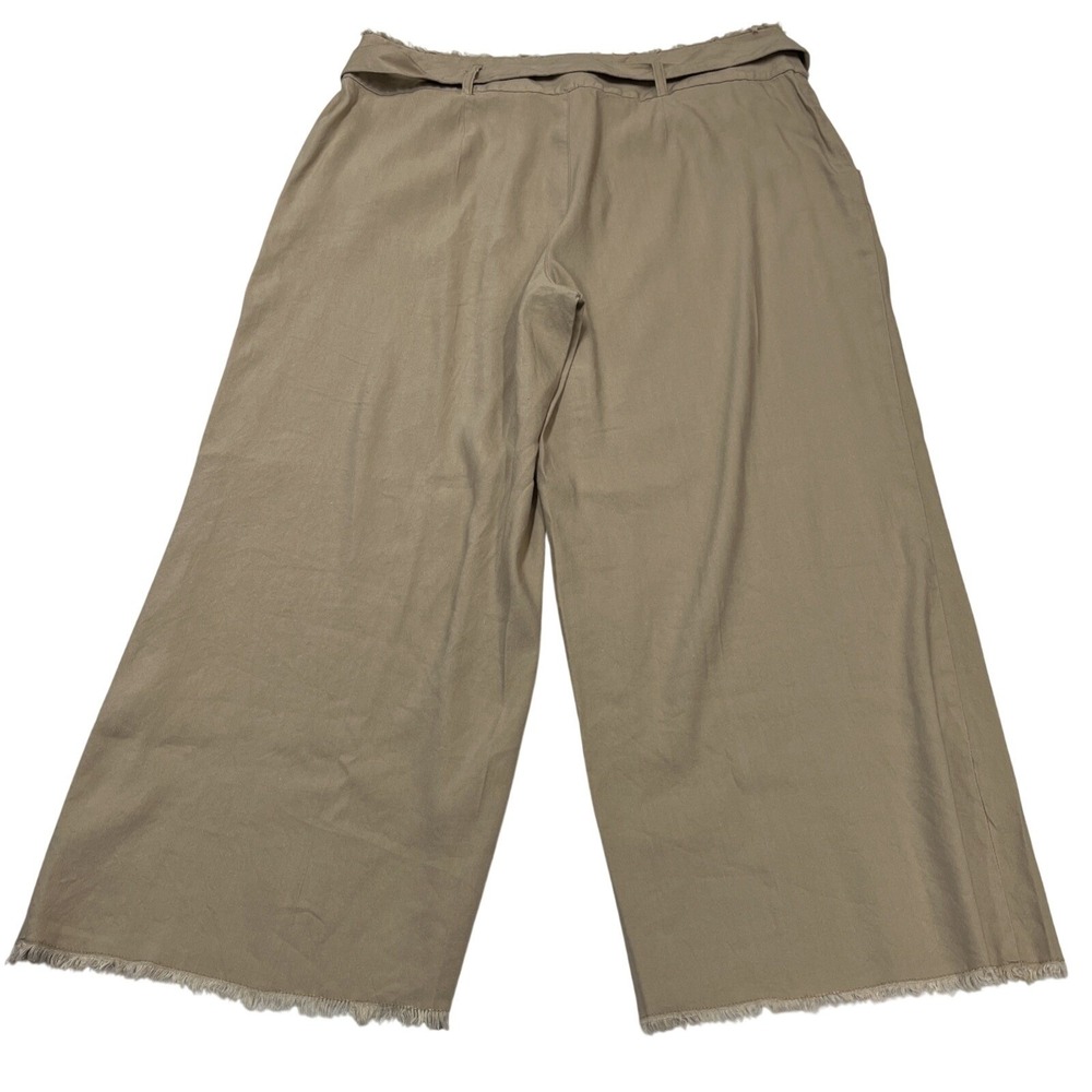 INC Pants Womens 14 Beige Linen Blend Wide Leg Cropped Tie Waist Lagenlook Beach